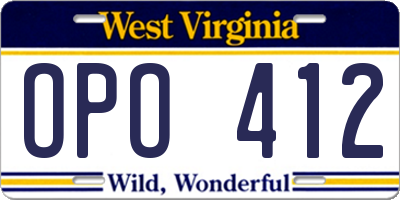 WV license plate OPO412