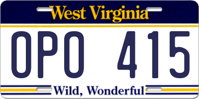 WV license plate OPO415
