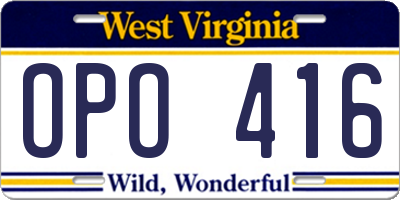 WV license plate OPO416