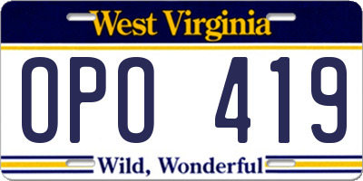 WV license plate OPO419