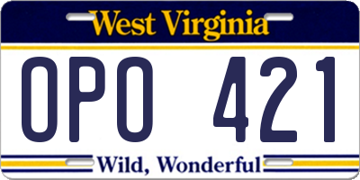 WV license plate OPO421