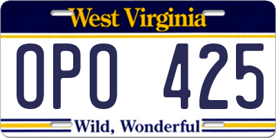 WV license plate OPO425