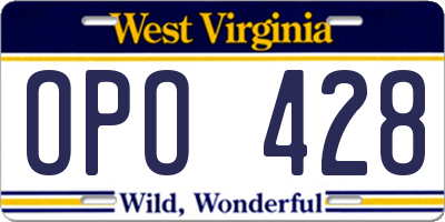 WV license plate OPO428