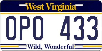 WV license plate OPO433