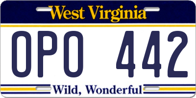 WV license plate OPO442