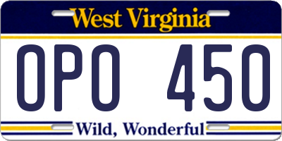 WV license plate OPO450