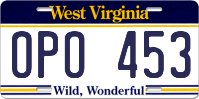 WV license plate OPO453