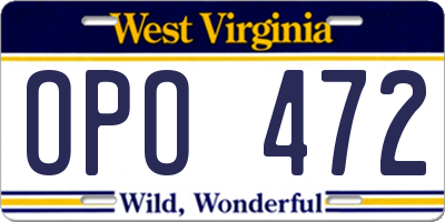 WV license plate OPO472