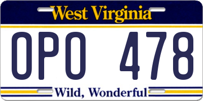 WV license plate OPO478