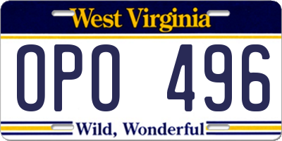 WV license plate OPO496