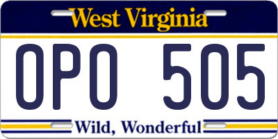WV license plate OPO505