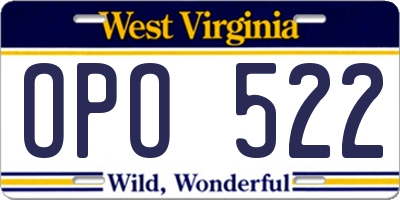 WV license plate OPO522
