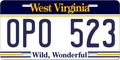 WV license plate OPO523