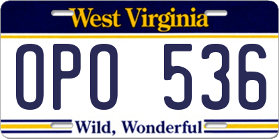 WV license plate OPO536