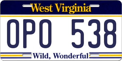 WV license plate OPO538
