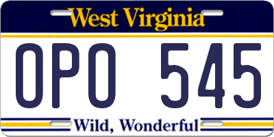WV license plate OPO545