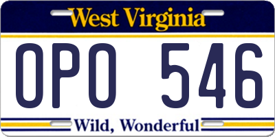 WV license plate OPO546
