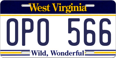 WV license plate OPO566