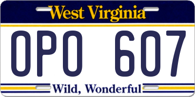 WV license plate OPO607