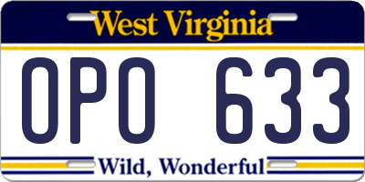 WV license plate OPO633