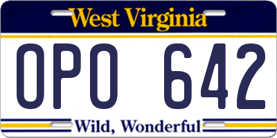 WV license plate OPO642