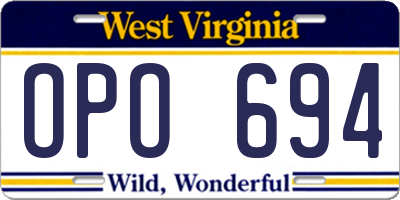 WV license plate OPO694