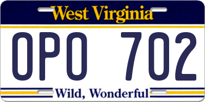 WV license plate OPO702