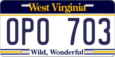 WV license plate OPO703