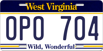 WV license plate OPO704