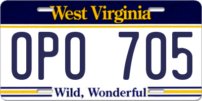 WV license plate OPO705