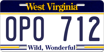 WV license plate OPO712