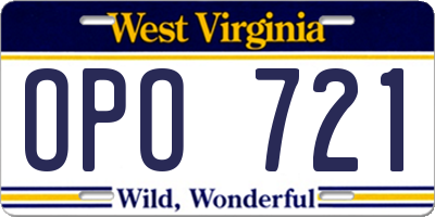 WV license plate OPO721