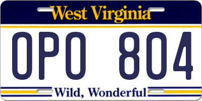 WV license plate OPO804