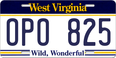 WV license plate OPO825