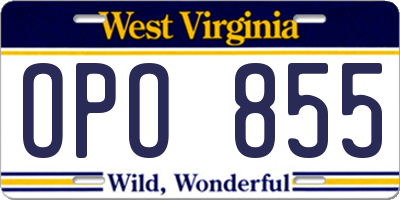 WV license plate OPO855