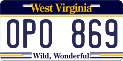 WV license plate OPO869