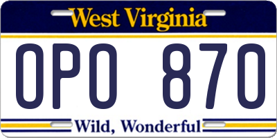 WV license plate OPO870