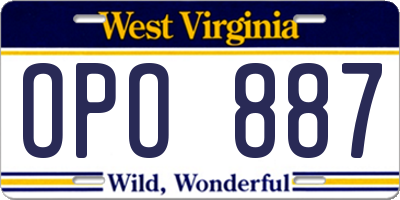 WV license plate OPO887