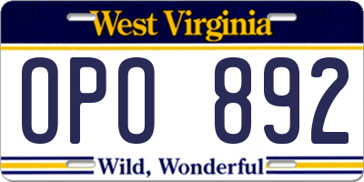 WV license plate OPO892