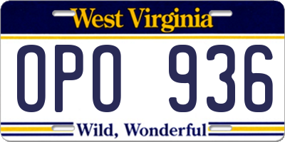 WV license plate OPO936