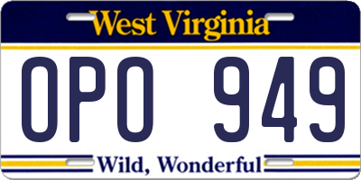 WV license plate OPO949