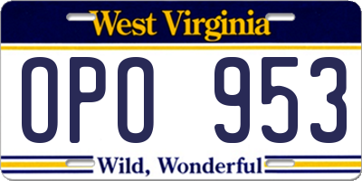 WV license plate OPO953