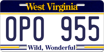 WV license plate OPO955