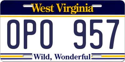 WV license plate OPO957