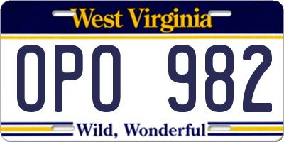 WV license plate OPO982