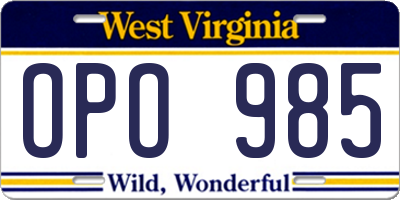 WV license plate OPO985