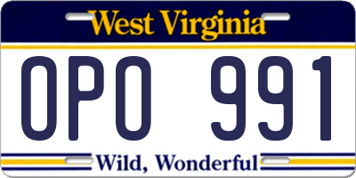WV license plate OPO991