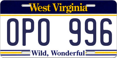 WV license plate OPO996