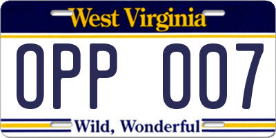 WV license plate OPP007