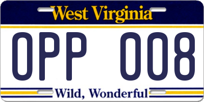 WV license plate OPP008